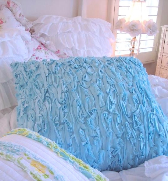 SHABBY BEACH COTTAGE CHIC BAHAMA BLUE RUFFLES EURO SHAM